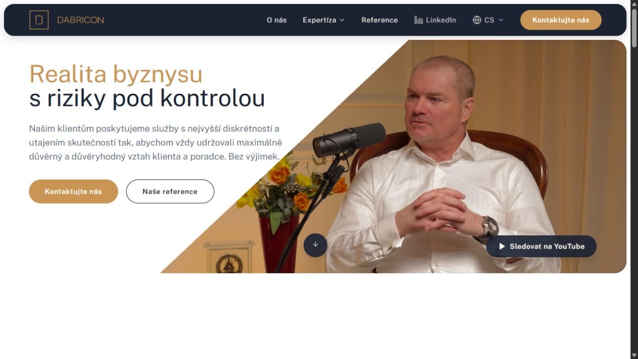 Screenshot úvodní stránky DABRICON