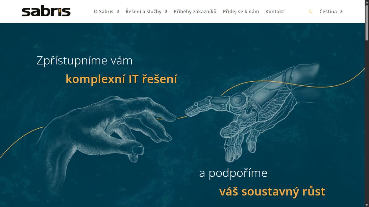 Screenshot úvodní stránky SABRIS